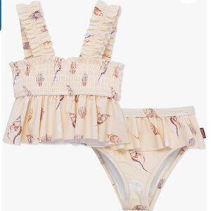 Milkbarn Girls Two Piece Ruffled Swimsuit, Seashells